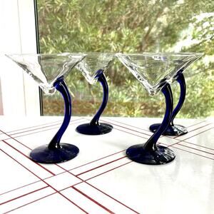 Vintage Libbey Bravura Martini Glasses Set of 4 Cobalt Blue Stem